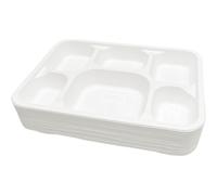 (Pack Of 100) ECONX Bagasse 6 Compartment Food Tray Plate 100% Compostable Plates Eco-Friendly Disposable Sugarcane Paper Plates Food Trays