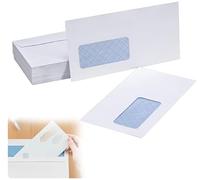 Pack of 100 Envelopes with Window, Envelopes with 125 Gold-Coloured Seal Stickers, Window Envelopes with Peel and Seal Strips 225 x 115 mm for Privacy Protection