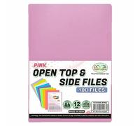 (Pack of 100 Files) Strong Quality Pink A4 Clear Plastic Open Top & Side Cut Flush File Wallet Report File Project Presentation Covers, Space Saver, Document File (12mm Thickness)