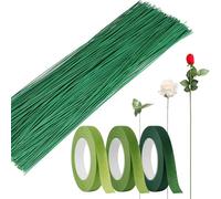 Pack of 100 Flower Wire, Flower Stem Wire, Green, Floristry Wire, 30 cm Long, Floristry Wire, Green, Flower Stem Wire, 18 Gauge, for Making Flower Crafts, Flower Bouquets