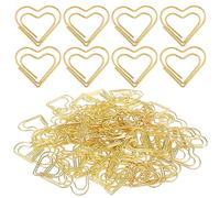 Pack of 100 Heart-Shaped Gold Paper Clips - Large Cute Love Motif for Decorative Weddings, Postcards, Invitations, Office and School Supplies
