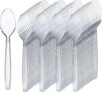Pack of 100 Heavy Duty Clear Reusable and Washable Spoons Cutlery Tablespoon Perfect for Parties and Basic Everyday Tableware and Dinnerware