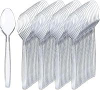 Pack of 100-Heavy Duty Clear Reusable Spoons Cutlery Tablespoon- Perfect for Parties and Basic Everyday use