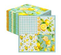 Pack of 100 Lemon Paper Napkins Blue Yellow, 33 x 33 cm Napkins with Lemon Motif Printing, One Sided for Party, Festivals and Summer, Soft and Absorbent with Fresh Green, Table Decoration