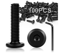 Pack of 100 M5 screws, black screws, M5 x 20 mm, flat head hexagon socket, with hex key, suitable for repairing household appliances and woodworking projects