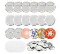 Pack of 100 Metal Button Blanks with Safety Pin - 58 mm Complete Set for Button Machine - DIY Badge Making - Includes Lid, Back, Clear Film & Seal