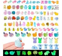 Pack of 100 Mini Luminous Resin Animals, Miniature Colourful Resin Small Rabbit Dinosaur Elephant Unicorns for Crafts Miniature Figures for Aquarium Dollhouse Miniature Garden Craft Pot Decorations