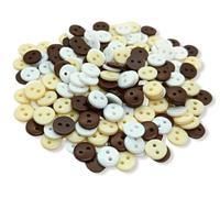 (Pack of 100) Natural Mix 9mm Buttons - 2 Hole Small Round Plastic Buttons (White, Cream & Dark Brown)