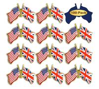 Pack of 100 Official USA UK United States Kingdom Friendship Flag Pins Bulk 1.4”-Metal American Union Jack UK Badge Pins Souvenir Hat Men Women Patriotic Travel Brooch
