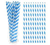 Pack of 100 Oktoberfest Decorative Straws, Oktoberfest Decorative Straws, Blue/White Striped, Biodegradable Paper Straws for Birthday, New Year, Party Decoration Accessories, Cocktail Wedding
