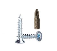 (Pack of 100 pcs) Zinc Plated Steel Wood Screws 5.0 x 25 mm, Pozi-drive Head Screws, Fasteners, Countersunk, Chipboard Screws (100)