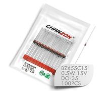 (Pack of 100 Pieces) Chanzon BZX55C15 (1N5245B) Zener Diode 0.5W 15V DO-35 (DO-204AH) Axial Diodes 0.5 Watt 15 Volt