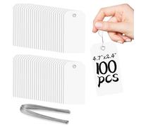 Pack of 100 Plastic Shipping Tags,with Wire Ties Plastic Hang Tags Durable, Waterproof, Blank, Writeable, Multi-Purpose Labels (White)