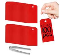 Pack of 100 Plastic Shipping Tags,with Wire Ties Plastic Hang Tags Durable, Waterproof, Blank, Writeable, Multi-Purpose Labels (Red)