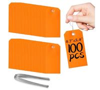 Pack of 100 Plastic Shipping Tags,with Wire Ties Plastic Hang Tags Durable, Waterproof, Blank, Writeable, Multi-Purpose Labels (Orange)