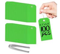 Pack of 100 Plastic Shipping Tags,with Wire Ties Plastic Hang Tags Durable, Waterproof, Blank, Writeable, Multi-Purpose Labels (Green)