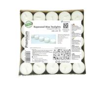 Pack of 100 Premium Natural Tealights - 4-Hour Burn Time Each Tea Light - 100% Rapeseed White Wax - in Clear Cup Candles Vegan Wax Non-Toxic - Paraffin & Lead Free
