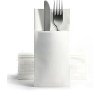 Pack of 100 Premium Quality Linen Feel Airlaid White Pocket Napkins - 40x40cm