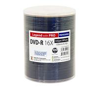 Pack of 100 Professional DVD-R Legend with Pro Taiyo Yuden TY Technology 16X 4.7GB 120Min (MID TYG03) White Inkjet Hub Printable Blank Recordable Disc