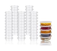 Pack of 100 - Round Stackable Food Container, Sauces Cups Small Containers with Lids, Clear Leakproof Plastic Take Away Sauce Pots for Small Dips Chutney Salads Restaurants Catering (2oz-50 ml)