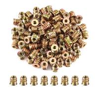 Pack of 100 Screw Nuts M4 x 10 mm, Threaded Insert Wood, Screw-In Sleeves Thread Inserts, Screw Sleeve Zinc Alloy Impact Nut Hexagon Socket Screw Thread Nuts for Wooden Furniture