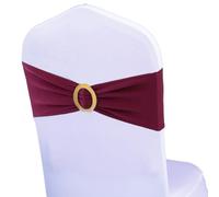 Pack of 100 Spandex Dark Burgundy Chair Sashes with Gold Buckles, Stretch Chairs Sashes for Wedding Party Bridal Shower Event Decor Chair Bands Bows (Dark Burgundy Sashes, Gold Buckles)
