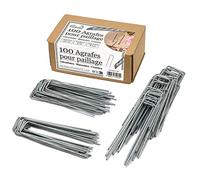 Pack of 100 Staples Galvanised Steel Notched Diameter 4 mm Length 20 cm Width 5 cm - Mulching Clips, Wire Attachment and Nets