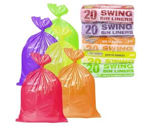 Pack of 100 Swing Bin Liners - Scented with Tie Handles Rubbish | Heavy Duty Refuse Sacks, Bin Bags, Recycled, Tear Resistant - For Household, Office, Kitchen & Caterers - Helps Eliminate Odours