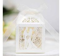 Pack of 100 Wedding Gift Boxes, Bride and Groom Sweets Box Guest Gifts Box Jewellery Gift Box with Ribbon for Wedding Valentine's Day Decoration Table Decoration Party, Sparkling Wine