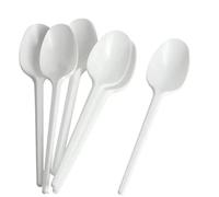 Pack of 100 White Economy Spoons Cutlery, Reusable Microwave- Safe Table Spoon, Ideal for Birthday, Parties, Wedding, Camping and Daily Use (Spoons-100)