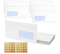 Pack of 100 White Mailing Envelope with 125 Gold Coloured Sealing Stickers, White dl envelopes, Window Self Seal Security Envelopes 115 x 225mm for Posting mailing Home Office, Ecommerce and Business