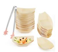 Pack of 100 Wooden Bowls, Disposable Tableware, Bamboo, Finger Food Bowls, Snack Bowls, Bamboo Bowls, Biodegradable Edible Bowls for Finger Food, Curry Sausage (Wooden Bowl Boats (8.5 x 6 cm)