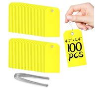 Pack of 100 Yellow Plastic Shipping Tags,with Wire Ties Plastic Hang Tags Durable, Waterproof, Blank, Writeable, Multi-Purpose Labels