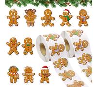 Pack of 1000 Christmas Stickers, Self-Adhesive, Gingerbread Man Christmas Stickers, 10 Different Patterns, Easy to Tear Off for Decorating Gift Packages, Letters, Diaries