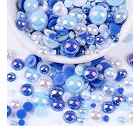 Pack of 1000 Flat Back Semicircular Beads, Flat Back Beads, Faux Pearl Loose Beads, Colourful Half Beads, Imitation Pearls, Decorative Beads for DIY Manicure, Jewellery Making, 5 mm, Blue/White