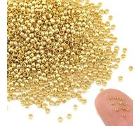 Pack of 1000 Round Crimp Beads, Gold Spacer Beads, 2 mm Beads for Threading with Hole, Small Metal Beads for Bracelet, Necklace, Jewellery Making, DIY Accessories (Gold, 2 mm)