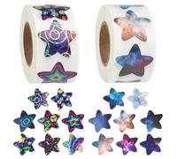 Pack of 1000 Star Stickers, Space Theme, 2.5 cm Self-Adhesive Glitter Sticker Roll, Hologram Reward Stickers for Crafts, Activities