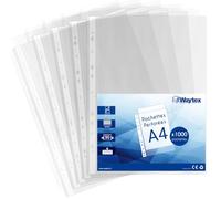 Pack of 1000 Thick Perforated Plastic Sleeves A4 90 Microns - Grained Anti-Glare Anti-Static - for A4 Binder - Capacity 25 Sheets