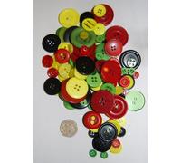 Pack of 100g - COOL MIX BUTTONS - Mixed Sizes of Various Red, Yellow, Green and Black Buttons for Sewing and Crafting