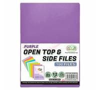 Pack of 100Pcs - Purple A4 Cut Flush Folders, L Shape Transparent File Cover Plastic Top & Side Open Document Wallet for School Office Translucent Files