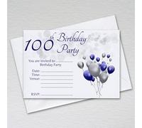 Pack of 100th Birthday Party Invitations with Envelopes: Blue & Silver One Hundredth Invites for Male/Female Birthday Parties (Pack of 50 Blue & Silver with Envelopes)
