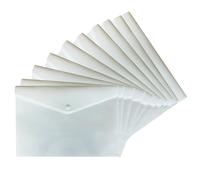(Pack of 10Pcs) - White Plastic Wallets Folders Plastic Popper Wallet Document Folder with Button Closure Bag Envelope File Folder Pockets Snap Closure Pastel Colour (A4)