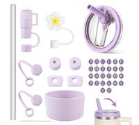 Pack of 11 Accessories Purple for Stanley Cup, Replacement Lid for 40 oz Cups, Stanley Cup Leak Protection, Straw Cover, Bottom Protector Silicone Cuff, Letter Charm, for 1.2 L and 850 ml Cup