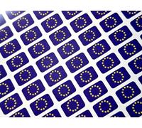 Pack of 110 Small Mini 16x10mm EU Europe European Union Durable Plastic Flag Stickers, Sticky Labels
