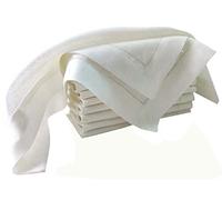 PACK of 12, 100% Pure white Linen Dinner Napkin 20x20, White color by Linen Clubs - Hemstitched hand made ladder lace look napkins. One of life's little home luxuries