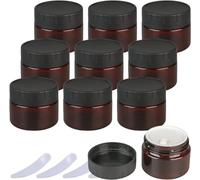 Pack of 12, 100ml Empty Brown Plastic Cosmetic Jar Pots with Inner Liners and Black Lids Potty Make-up Container Set