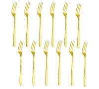Pack of 12 12.6 x 1.4 cm Large Fruit Forks, Stainless Steel Forks, Reusable Forks, Portable Outdoor Tableware, Hot Pot Forks, Dinner Forks, Cheese Forks, Washable Party Tableware (Gold)