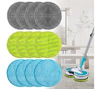 Pack of 12 16 cm Microfibre Pads Suitable for Hurricane Floating Mop M30457, 16 cm Universal Electric Replacement Mop Pads (Grey + Green + Blue)