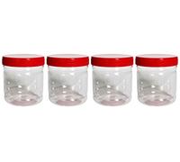 (Pack of 12) - 300 ML Plastic Storage Round Pet Jars with Airtight Red Screw Top Lids Clear Storage Containers Set Bottle jars Kitchen Food Storage Canister For Hardware Cereal Spices Sugar Sweets