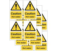 Pack of 12-60mm x 90mm Caution hot water self adhesive vinyl signs